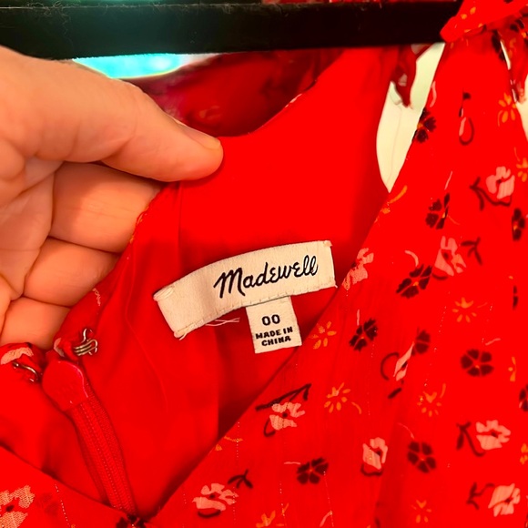 Madewell Red Floral Ruffle Strap Wrap Dress - Picture 4 of 10